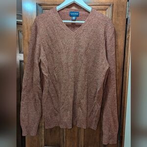 Vintage 100% Lambswool Pure New Wool Brown V-Neck Sweater M